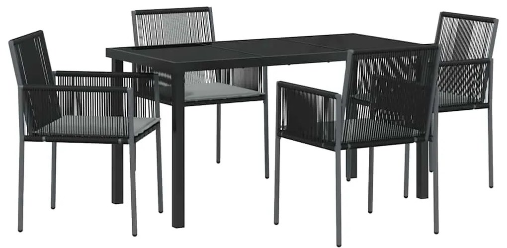 Conjunto de jantar para o jardim com almofadas - 5 peças, preto, ratta