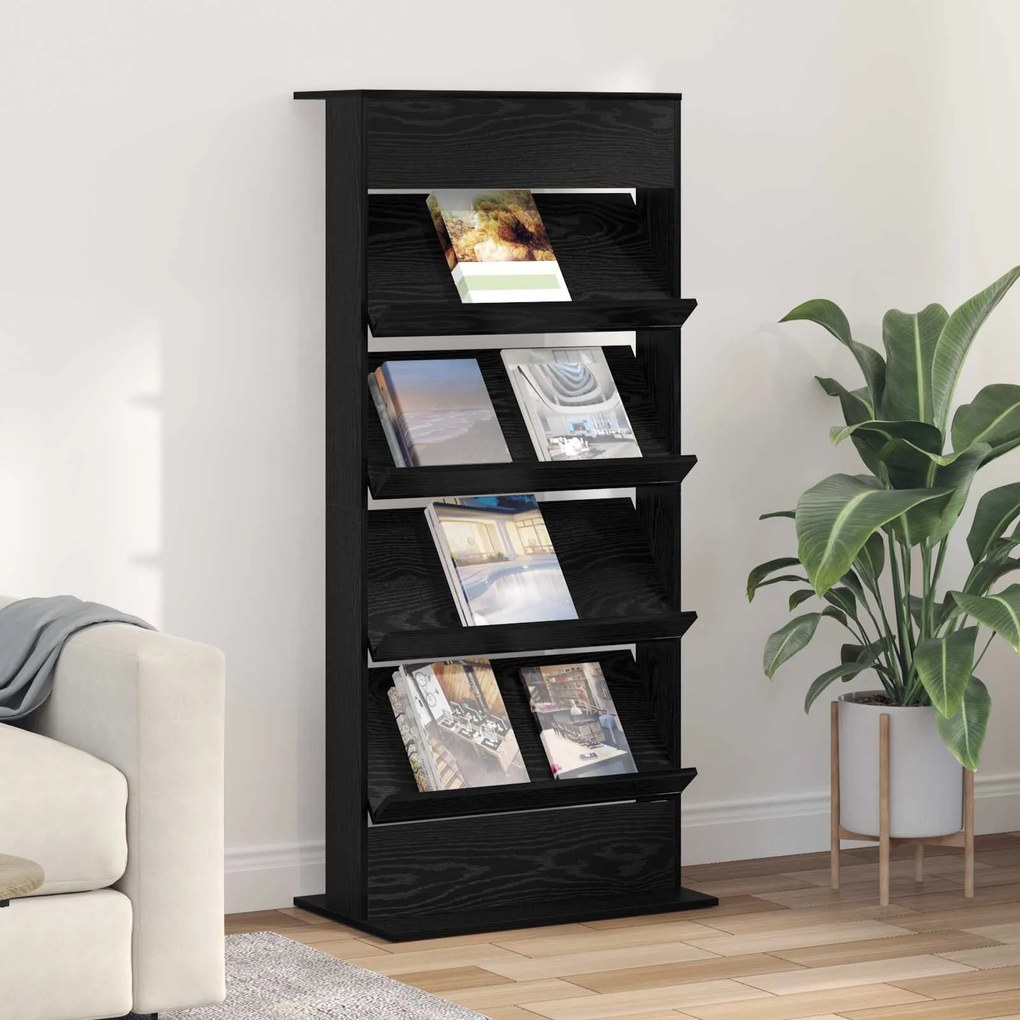 vidaXL Estante de Revistas Carvalho Preto 70 x 41 x 156 cm