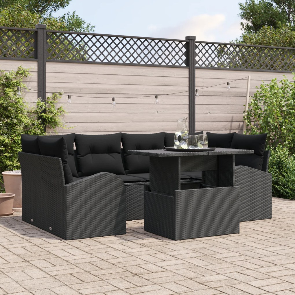 Conjunto de Sofá de Jardim de 7 Peças com Almofadas em Rattan Poliéste