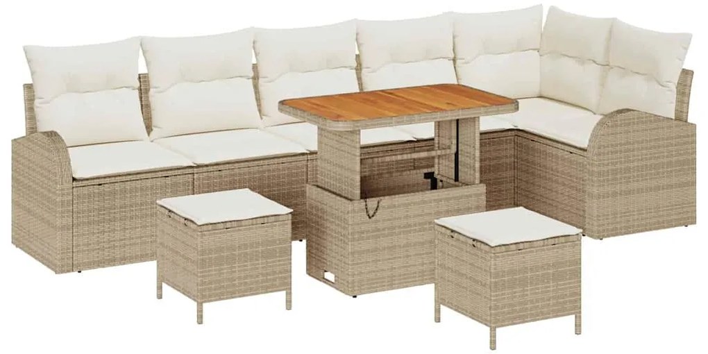 Conjunto de Sofá de Jardim vidaXL 9 peças com Almofadas Bege Rattan Po