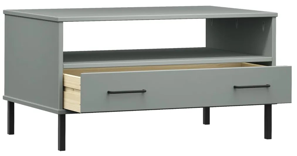 Mesa centro pernas de metal 85x50x45 madeira maciça OSLO cinza