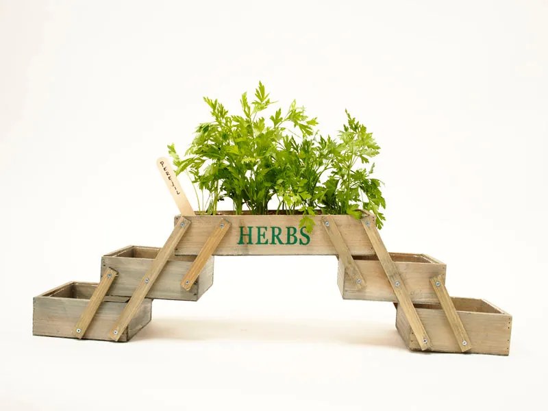 Mini Horta Plegável – 5 Compartimentos – 71,5x15,5x18 cm – Em Madeira