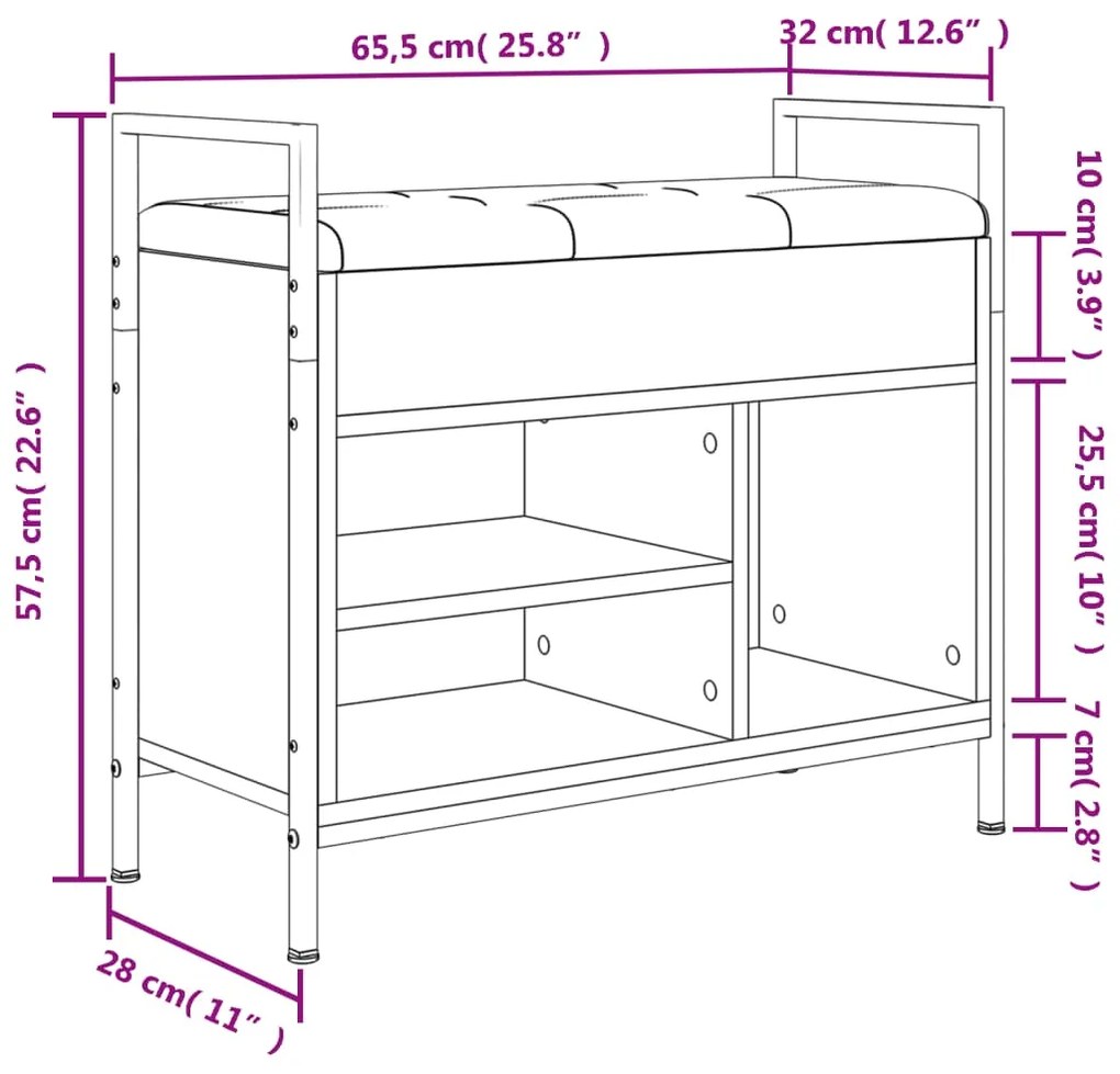 Banco sapateira 65,5x32x57,5cm derivado madeira cinzento sonoma