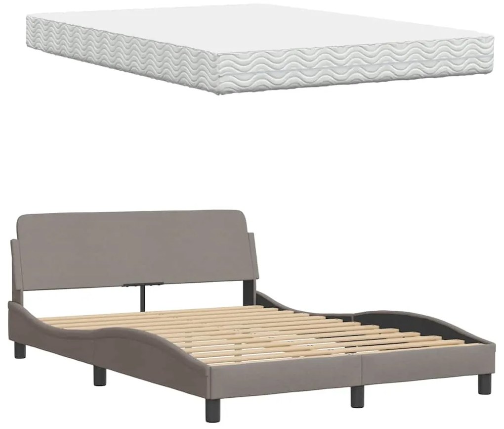 Cama com colchão 140x200 cm tecido castanho-acinzentado