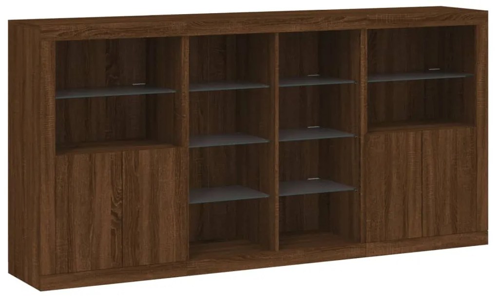 Aparador com luzes LED 202x37x100 cm carvalho castanho