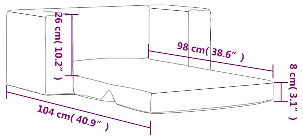 Sofá-cama infantil de 2 lugares pelúcia macia azul