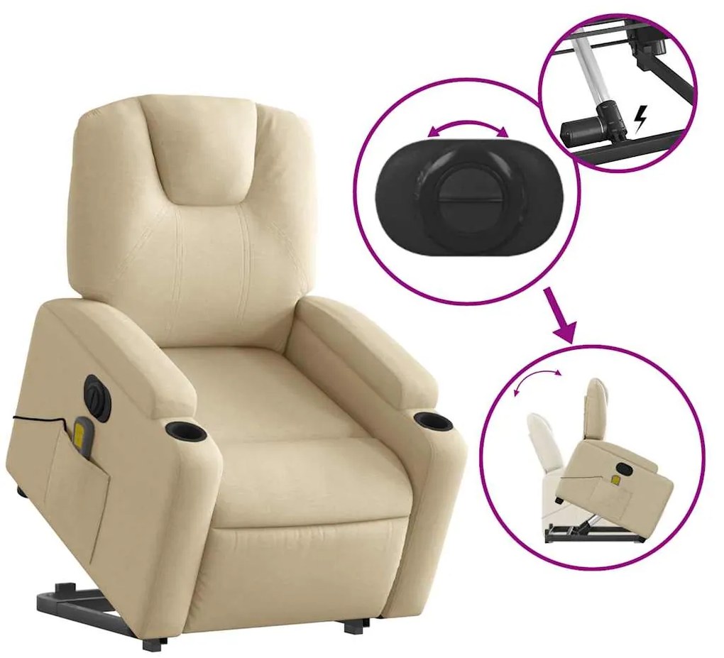 Poltrona elétrica elevatória massagens tecido creme