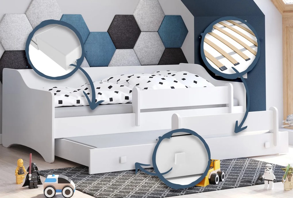 Cama infantil dupla Erik II 160x80 - puxador branco - colchão e estrado incluído