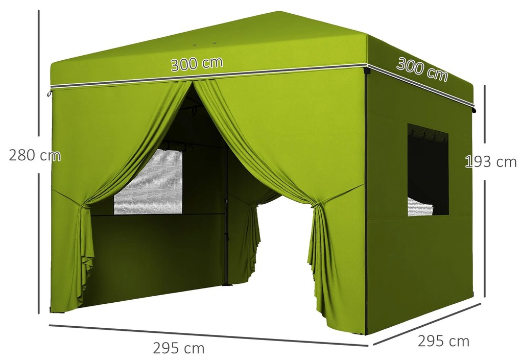 Outsunny Tenda Dobrável 3x3 m Tenda de Jardim com 4 Paredes Laterais 2