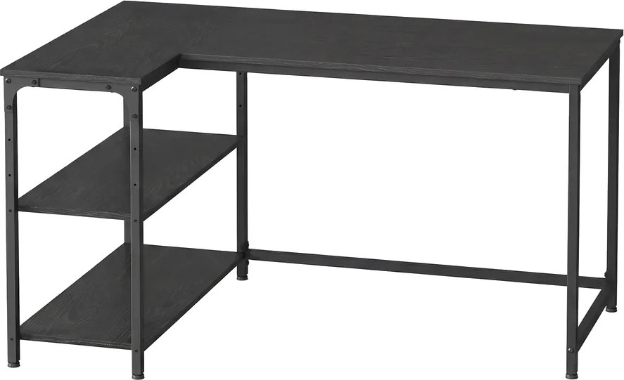 Secretária com espaço de arrumação, em L 120 x 80 x 76 cm, prateleira ajustável em altura Preto