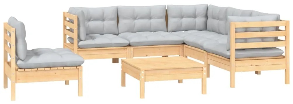 6 pcs conjunto lounge de jardim c/ almofadões cinza pinho