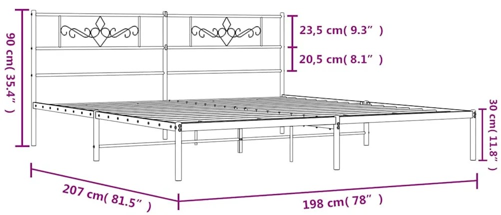 Estrutura de cama com cabeceira 193x203 cm metal preto
