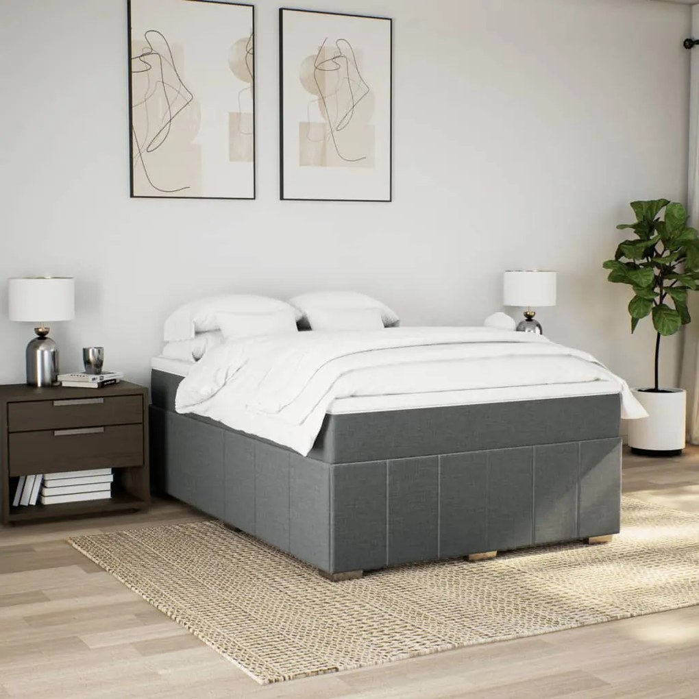 Cama com molas/colchão 140x200 cm tecido cinzento-escuro
