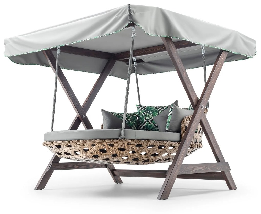 Baloiço de Jardim Duplo Dominic – Estrutura em Madeira de Pinho, Tecid