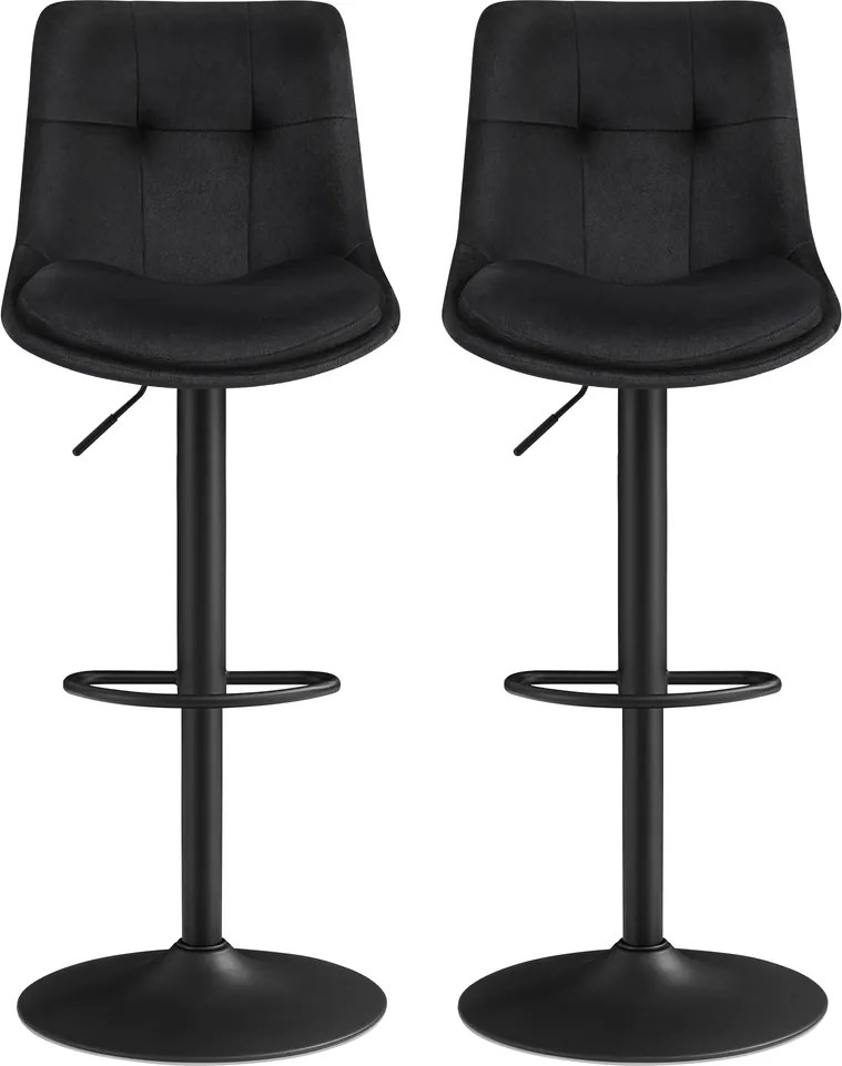 Conjunto 2 bancos de bar, com encosto e apoio para os pés, reguláveis em altura 48,5 x 43 x (93,5-114) cm Pretos