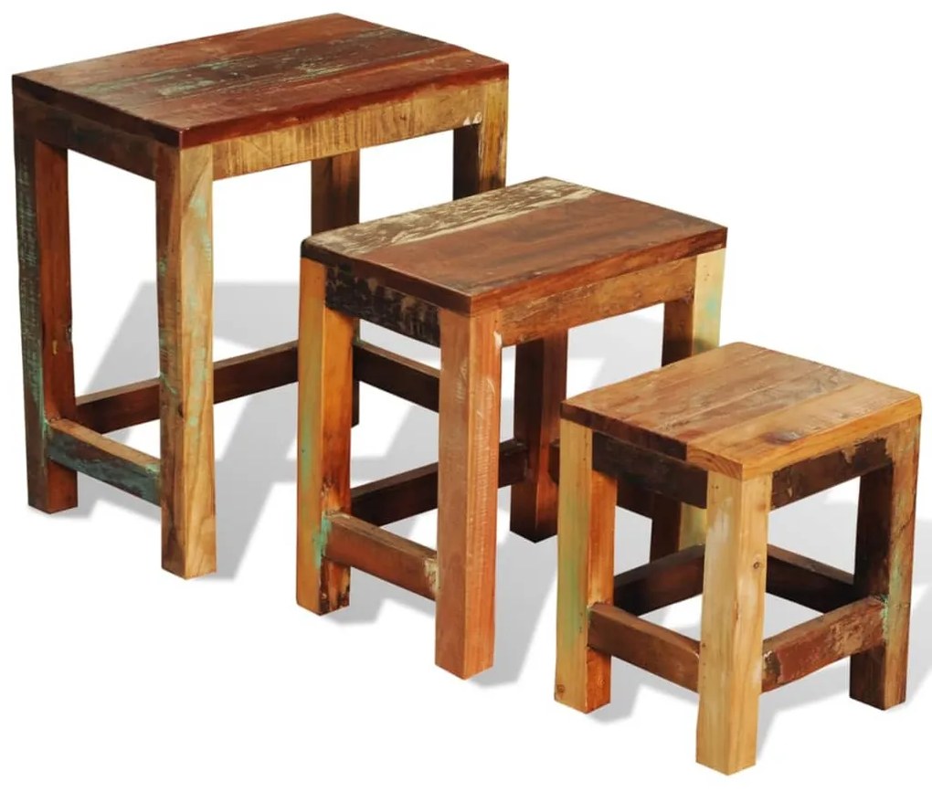 Mesas de encastrar vintage 3 pcs madeira reciclada