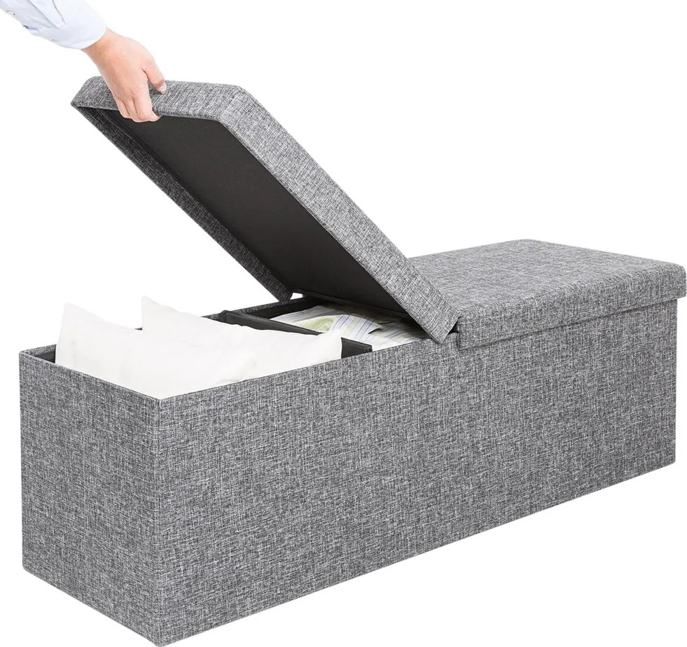 Banco com espaço de arrumação 115 x 38 x 38 cm Cinzento