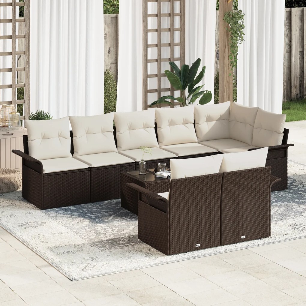 vidaXL Conjunto de Sofá de Jardim de 8 Peças com Almofadas em Vime Poliéster Cinza