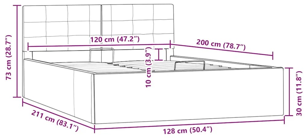 Cama hidráulica c/ arrumação 120x200cm couro artificial branco
