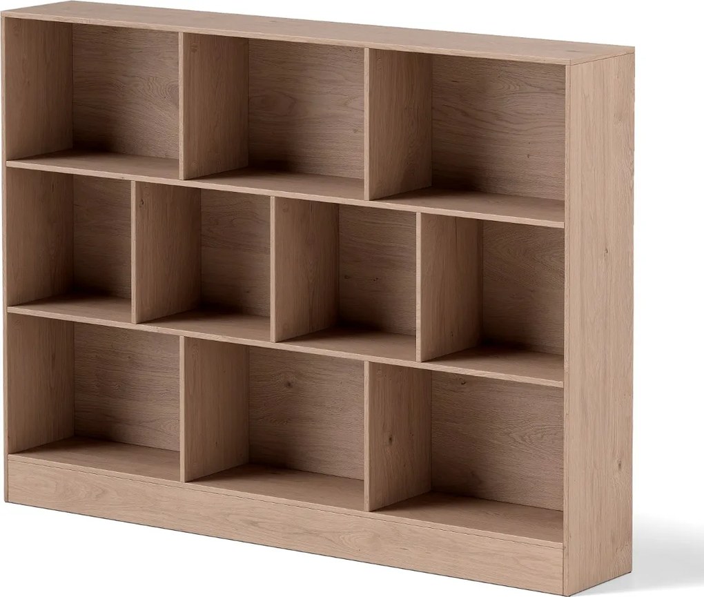 Estante de 10 cubos com 3 níveis Organizador de arrumação Estante anti-queda 140 cm para sala de estar Quarto Natural