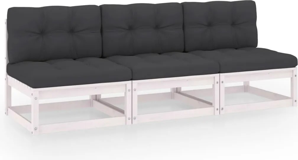 vidaXL Sofá de 3 lugares com almofadões pinho maciço