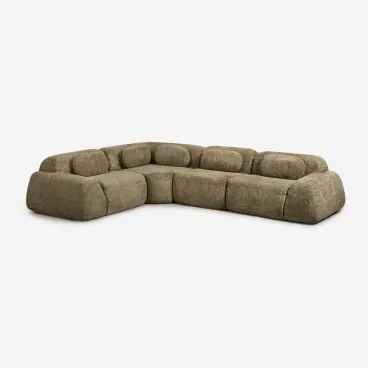 Sofá Modular De Canto Em Chenille De 4 Peças Embalado A Vácuo Mérida Chenille Grossa Verde Sálvia - Sklum