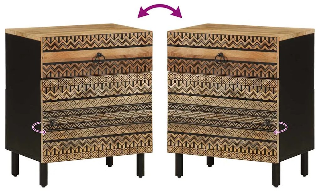 Mesa cabeceira 50x33x60cm madeira mangueira áspera maciça preto