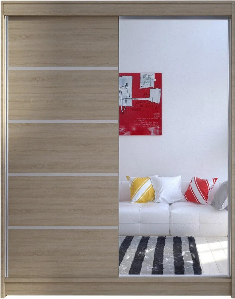 Roupeiro Closico Vastor III, Carvalho sonoma, 200x150x58cm, 124 kg, Portas para roupeiro: Deslizante, Número de prateleiras: 5, Número de prateleiras: 5