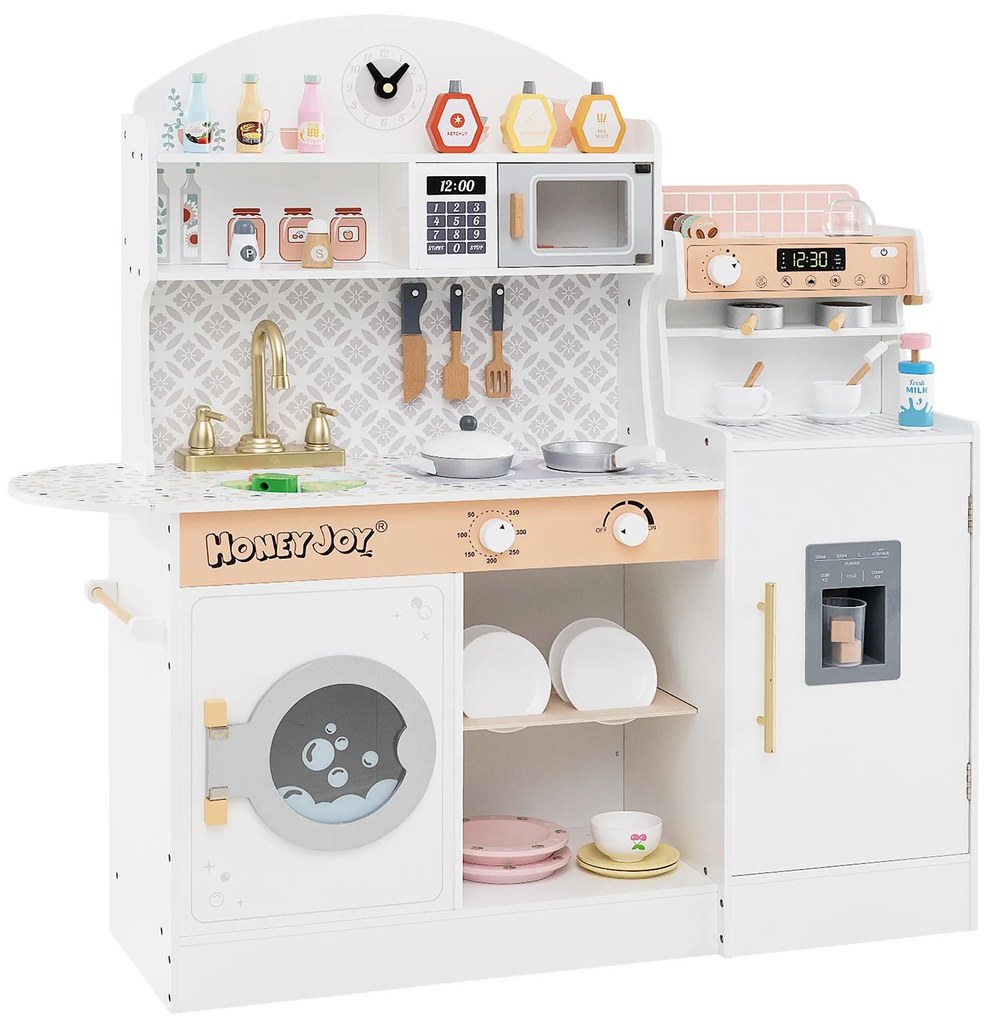 Conjunto de cozinha infantil de madeira com cafeteira para crianças - rosa