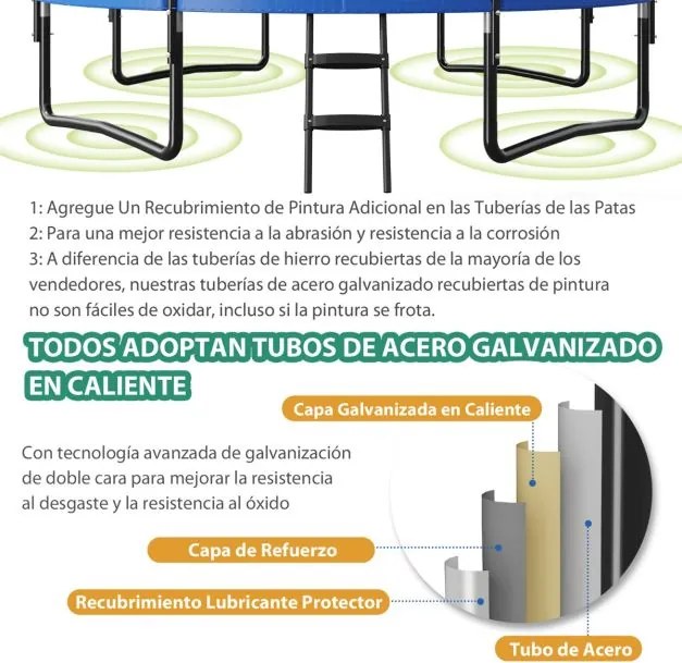 Trampolim para ar livre crianças e adultos  com aro de basquetebol, almofada de segurança e escada 3M azul e preto