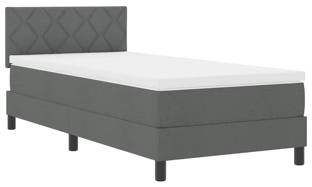 Cama Box Spring com Colchão &amp; LED Cinza Escuro 90x200 cm Tecido