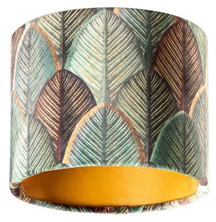 Abajur de Veludo com Design de Folhas e Interior Dourado 18/18/14