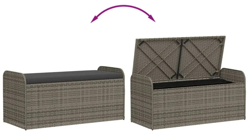 Banco de arrumação com almofadão 115x51x52 cm vime PE cinzento