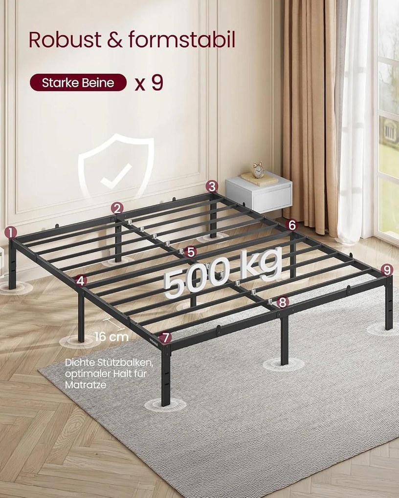 Estrutura de cama de casal em metal 160 x 200 cm moderna preto