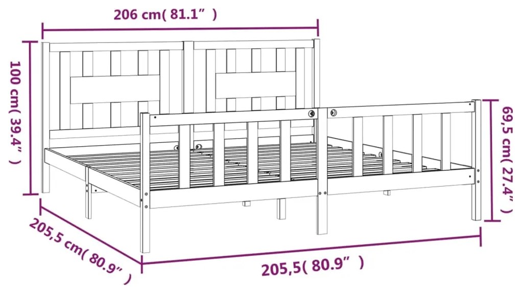 Estrutura de cama com cabeceira 200x200 cm pinho maciço cinza
