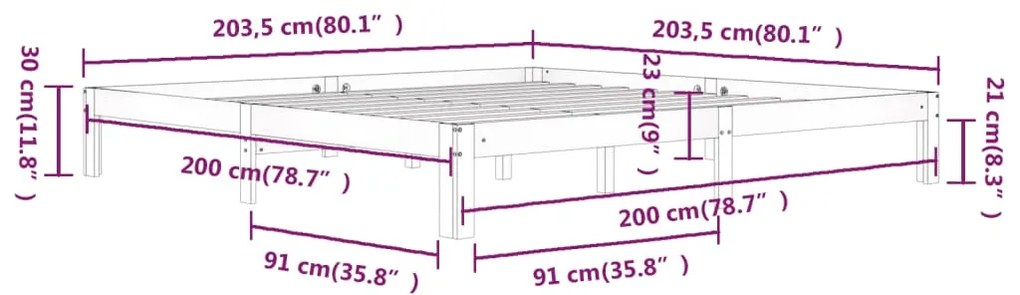 Estrutura de cama 200x200 cm pinho maciço preto