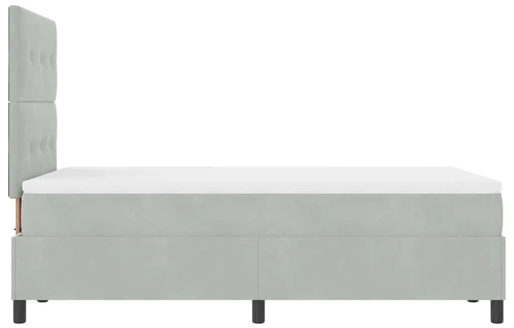 Cama Box com Colchão &amp; Luz LED Cinza Claro 120x190 cm Veludo