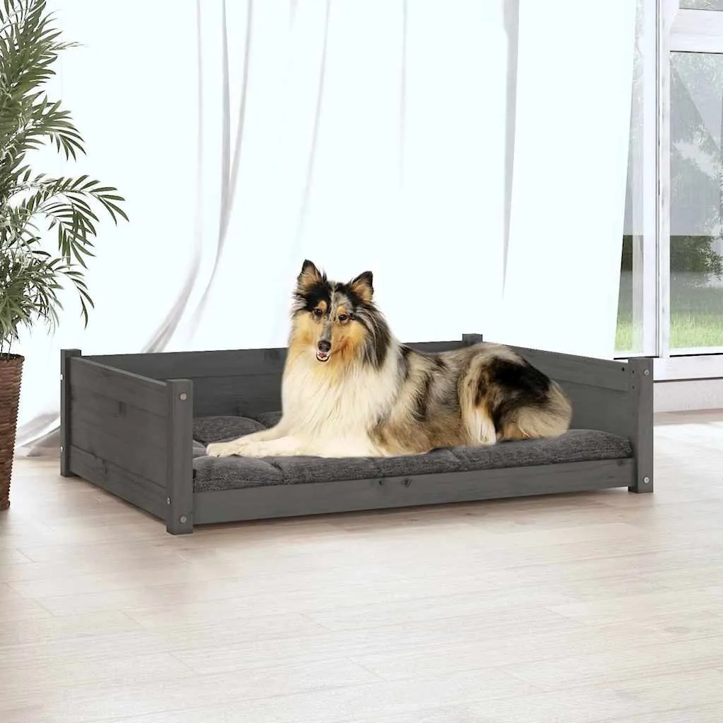 Cama para cães 95,5x65,5x28 cm madeira de pinho maciça cinzento