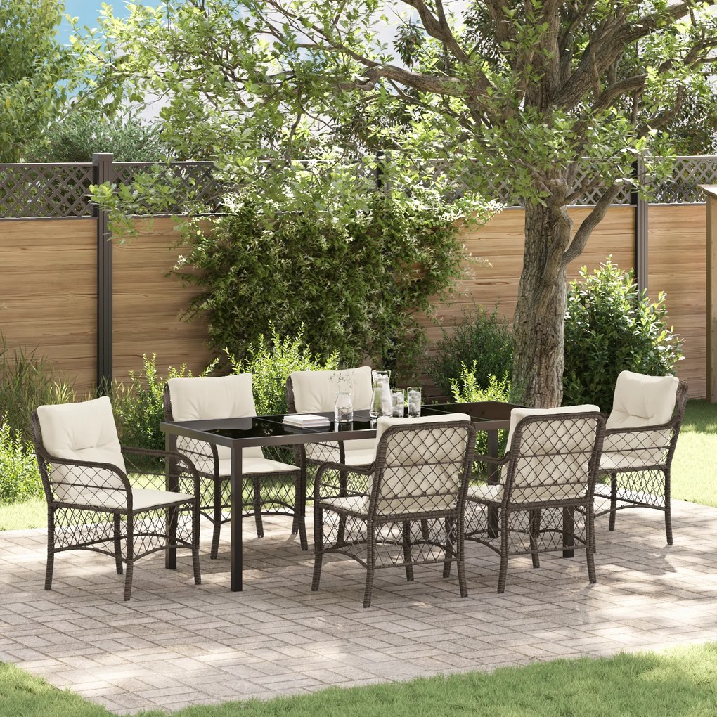 vidaXL Conjunto de Jantar de Jardim com Almofadas Castanho Rattan Poliéster