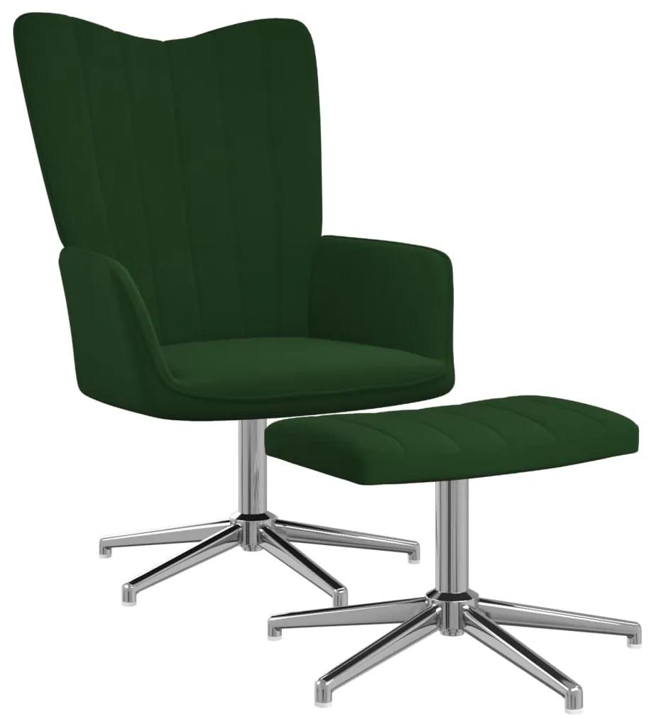 327734 vidaXL Cadeira de descanso com banco veludo verde-escuro