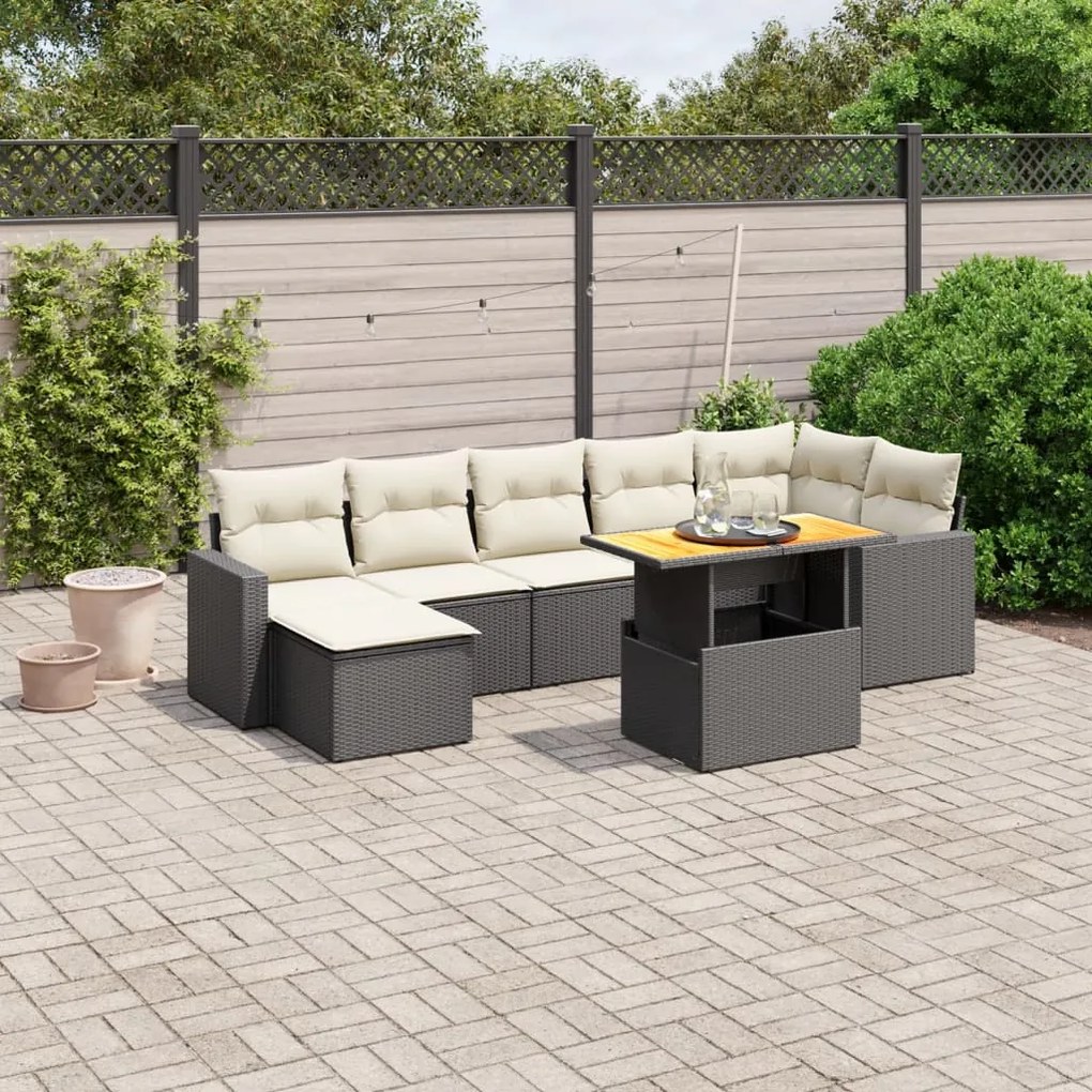 8 pcs conjunto sofás de jardim com almofadões vime PE preto