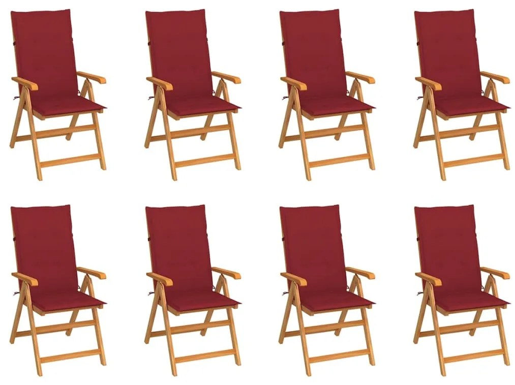 vidaXL Cadeiras de jardim reclináveis c/ almofadões 8 pcs teca maciça