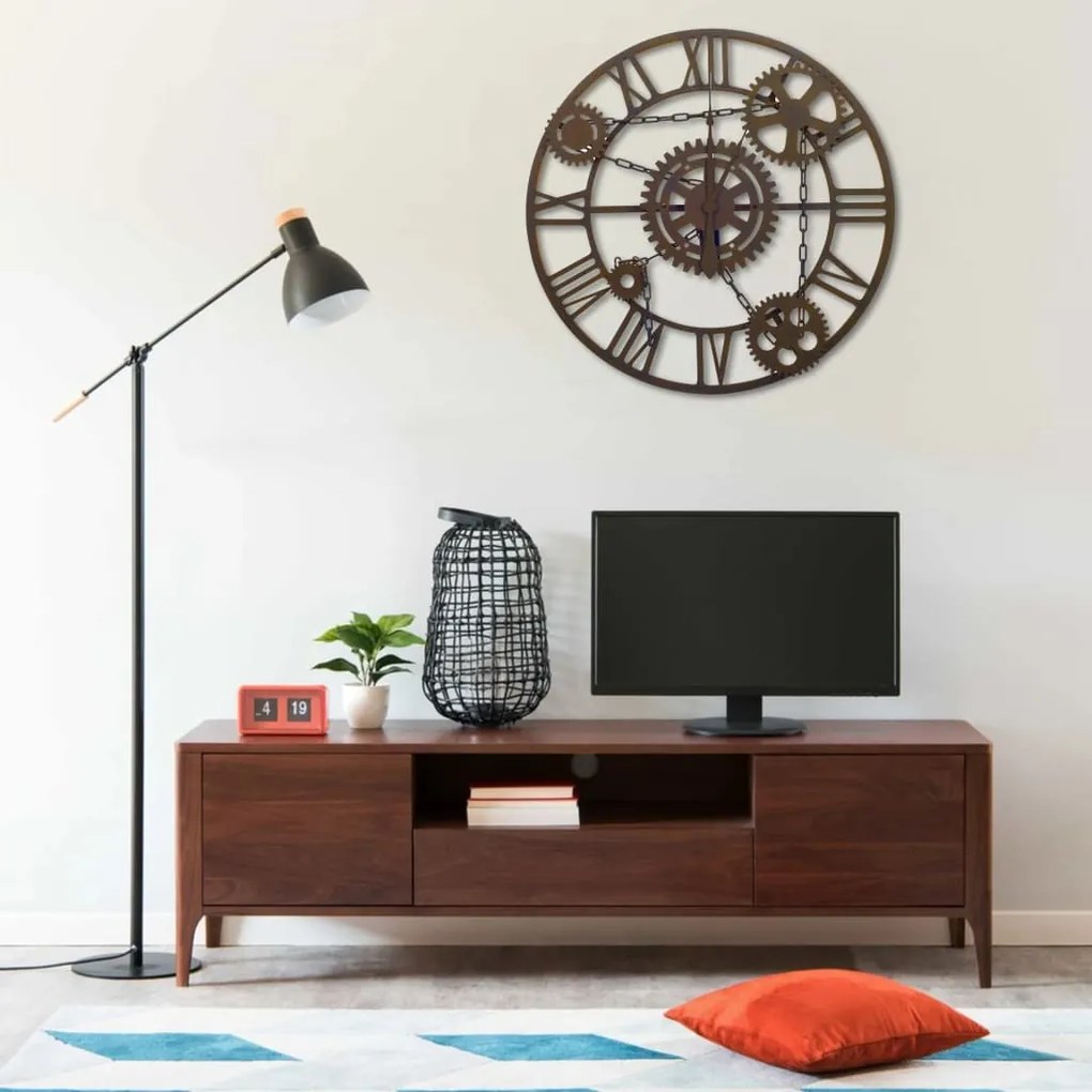 321456 vidaXL Relógio de parede 80 cm metal castanho