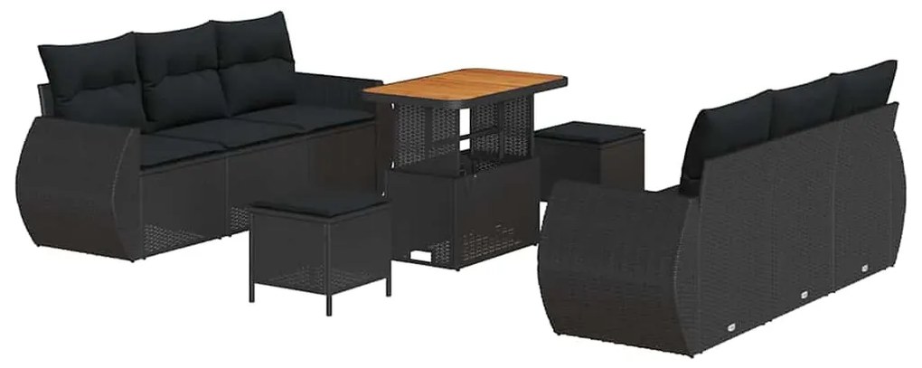 Conjunto de Sofá de Jardim vidaXL de 9 Peças com Almofadas Preto Ratta
