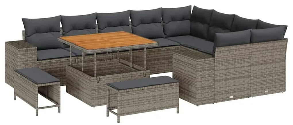 Conjunto de Sofá de Jardim de 12 Peças com Almofadas Cinzas de Rattan