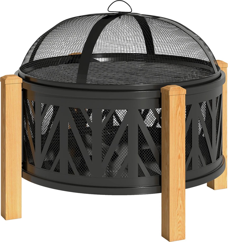 Outsunny 2-em-1 Taça Ø75 x 58 cm Lareira com Proteção contra Faíscas Gancho Grelha Preto | Aosom Portugal