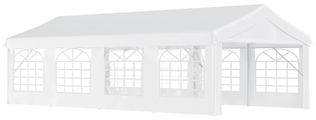 Outsunny Tenda para Festas 8x4 m Tenda de Jardim com 4 Paredes Laterais 8 Janelas para Festas Eventos e Casamentos em Aço e PE Branco | AOSOM Portugal