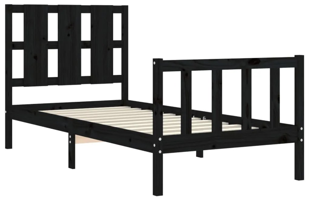 Estrutura de cama com cabeceira 90x200 cm madeira maciça preto