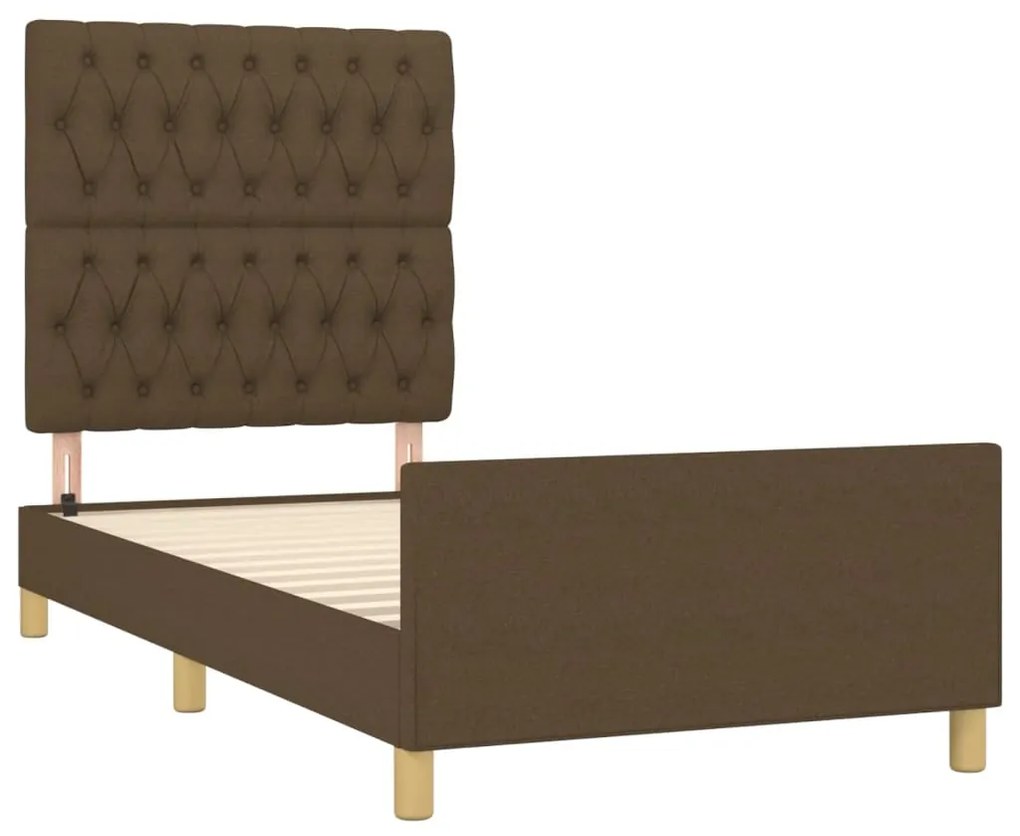 Estrutura de cama sem colchão 90x190 cm tecido castanho-escuro