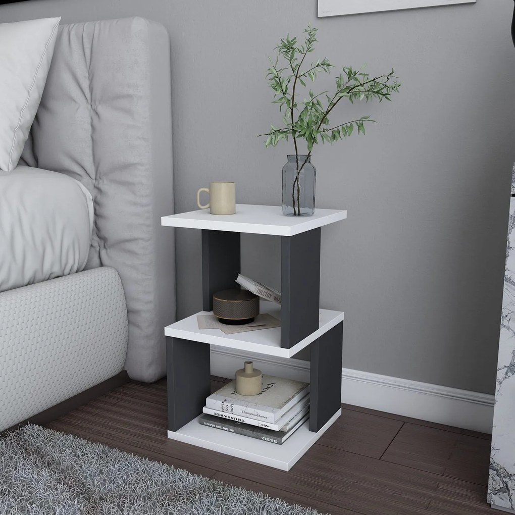 Mesa de Cabeceira Carter – Branco Antracite – 29,6 x 29,6 x 49,4 cm